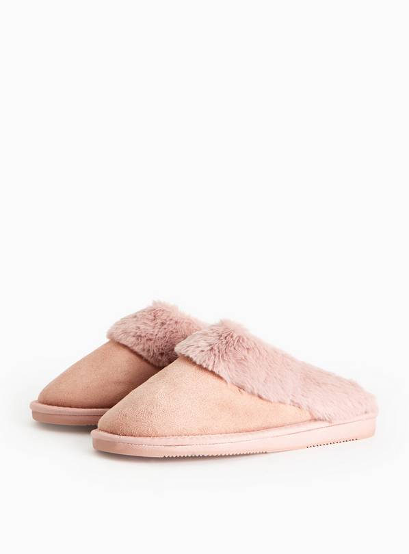Pink Faux Fur Mule Slippers S